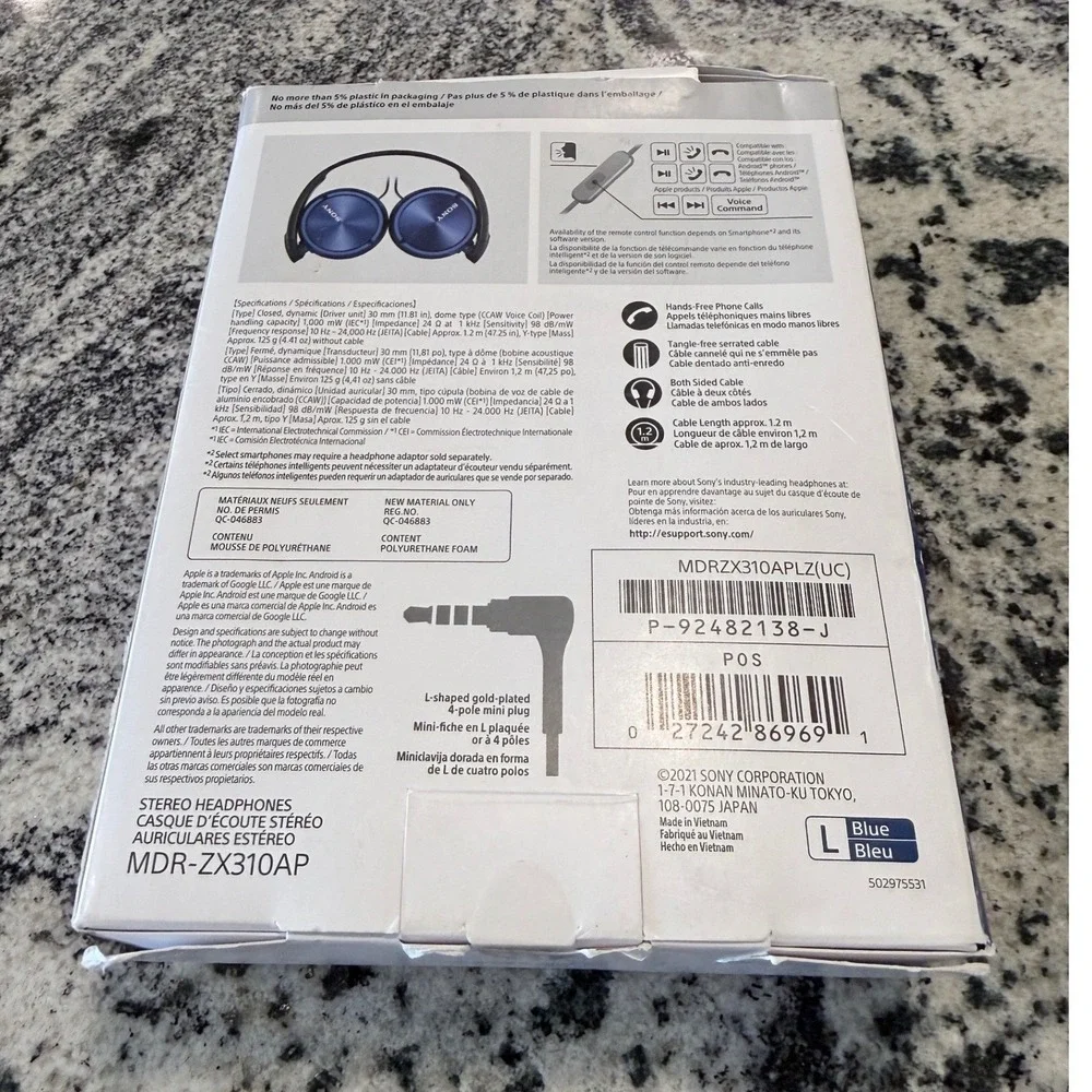 Sony MDR-ZX310AP Wired On-Ear Headphones with Mic Metallic Blue MDRZX310APLZ